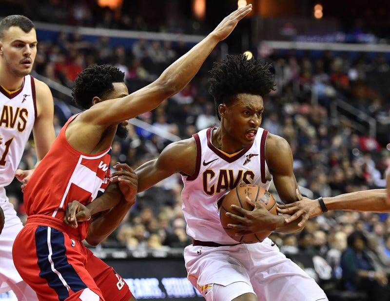 Feb 8, 2019; Washington, DC, USA; Cleveland Cavaliers guard Collin Sexton (2) controls the ball as Washington Wizards guard Chasson Randle (9) defends during the first quarter at Capital One Arena. Mandatory Credit: Brad Mills-USA TODAY Sports