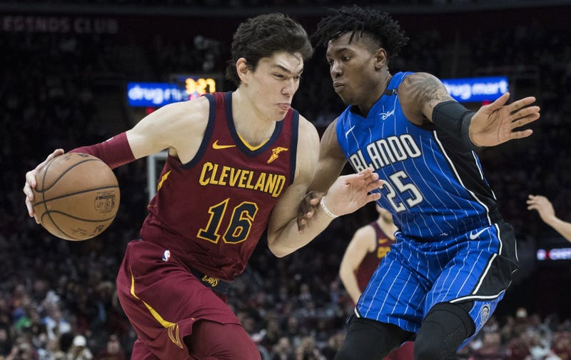 Mar 3, 2019; Cleveland, OH, USA; Cleveland Cavaliers forward Cedi Osman (16) drives to the basket against Orlando Magic forward Wesley Iwundu (25) during the second half at Quicken Loans Arena. Mandatory Credit: Ken Blaze-USA TODAY Sports