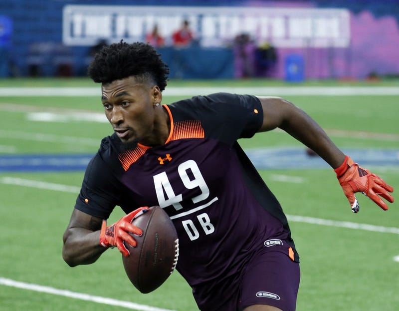Mar 4, 2019; Indianapolis, IN, USA; Rutgers defensive back Saquan Hampton (DB49) goes through workout drills during the 2019 NFL Combine at Lucas Oil Stadium.