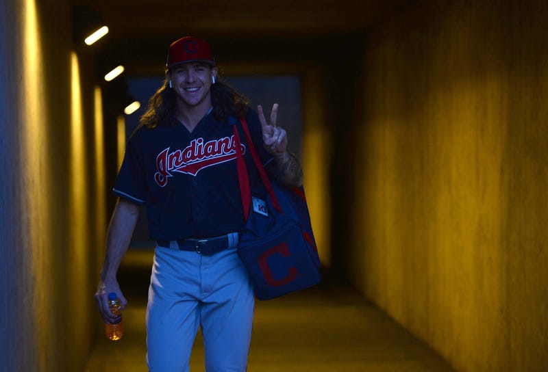 Mar 6, 2019; Phoenix, AZ, USA; Cleveland Indians starting pitcher Mike Clevinger (52) takes the field for warmups prior to facing the Los Angeles Dodgers at Camelback Ranch. Mandatory Credit: Joe Camporeale-USA TODAY Sports