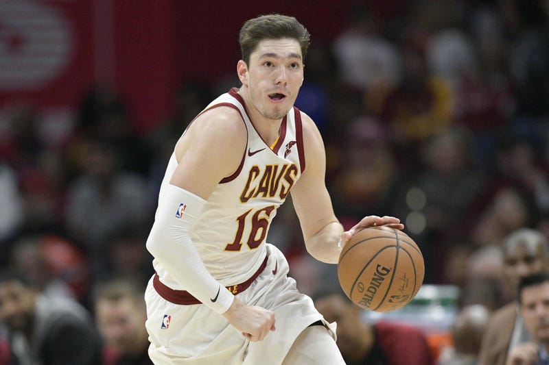 Apr 7, 2019; Cleveland, OH, USA; Cleveland Cavaliers forward Cedi Osman (16) brings the ball up court in the third quarter against the San Antonio Spurs at Quicken Loans Arena. Mandatory Credit: David Richard-USA TODAY Sports