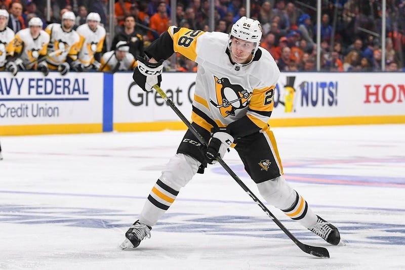 Pittsburgh Penguins defenseman Marcus Pettersson attempts a shot