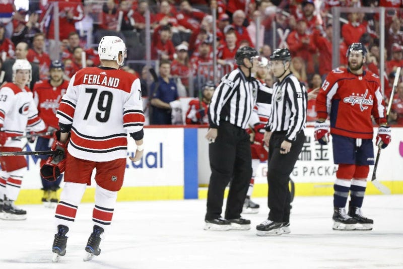Hurricanes forward Micheal Ferland received a misconduct for hit to Capitals' Nic Dowd.