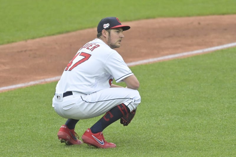 May 16, 2019; Cleveland, OH, USA; Cleveland Indians starting pitcher Trevor Bauer (47) reacts after giving up a three-run home run in the third inning against the Baltimore Orioles at Progressive Field. Mandatory Credit: David Richard-USA TODAY Sports