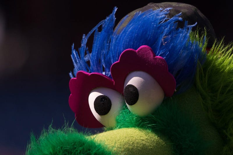 The Phillie Phanatic looks on before action between the Philadelphia Phillies and the Colorado Rockies at Citizens Bank Park, May 18, 2019.