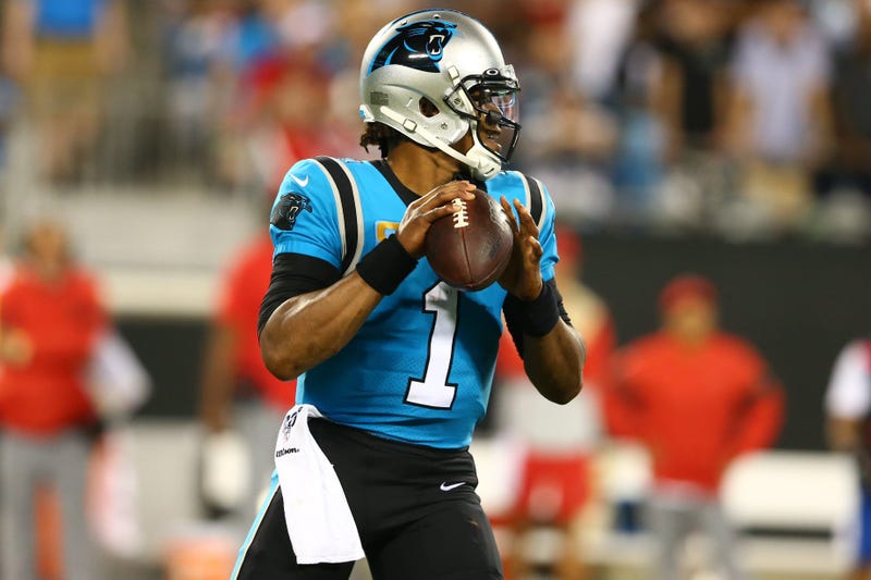 Sep 12, 2019; Charlotte, NC, USA; Carolina Panthers quarterback Cam Newton (1) drops back to pass against the Tampa Bay Buccaneers during the third quarter at Bank of America Stadium. Mandatory Credit: Jeremy Brevard-USA TODAY Sports