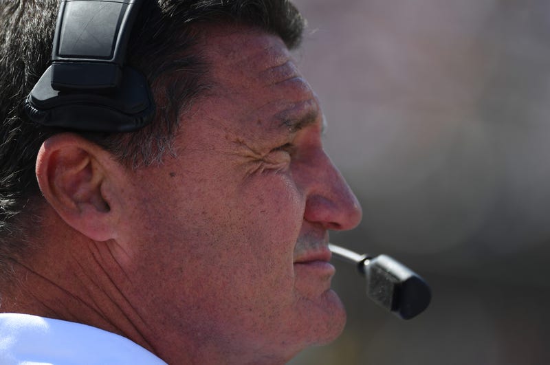 LSU Tigers head coach Ed Orgeron during the first half against the Vanderbilt Commodores at Vanderbilt Stadium.