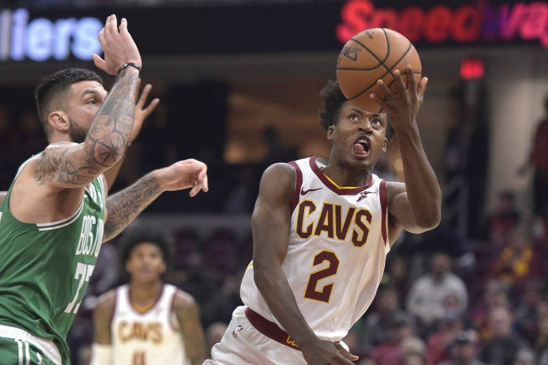 Oct 15, 2019; Cleveland, OH, USA; Cleveland Cavaliers guard Collin Sexton (2) drives against Boston Celtics center Vincent Poirier (77) in the second quarter at Rocket Mortgage FieldHouse. Mandatory Credit: David Richard-USA TODAY Sports
