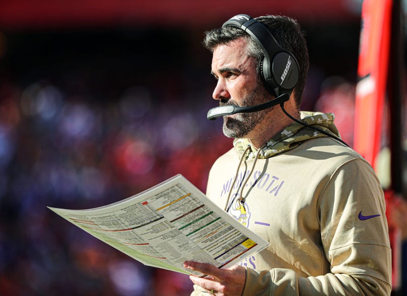Minnesota Vikings offensive coordinator Kevin Stefanski during the second half against the Kansas City Chiefs at Arrowhead Stadium.