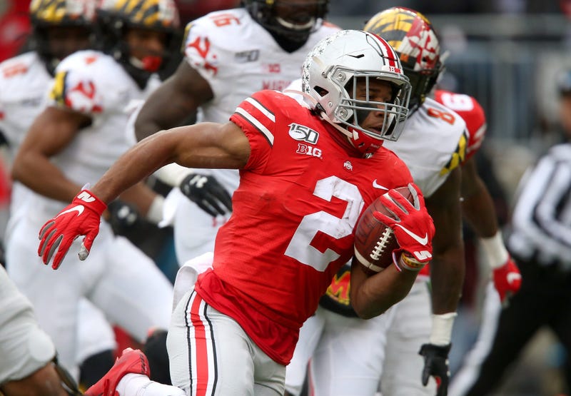 Nov 9, 2019; Columbus, OH, USA; Ohio State Buckeyes running back J.K. Dobbins (2) runs for a touchdown against the Maryland Terrapins during the second quarter at Ohio Stadium. Mandatory Credit: Joe Maiorana-USA TODAY Sports