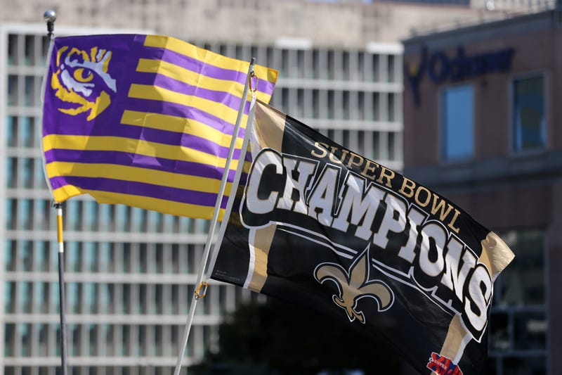 Saints and LSU flags