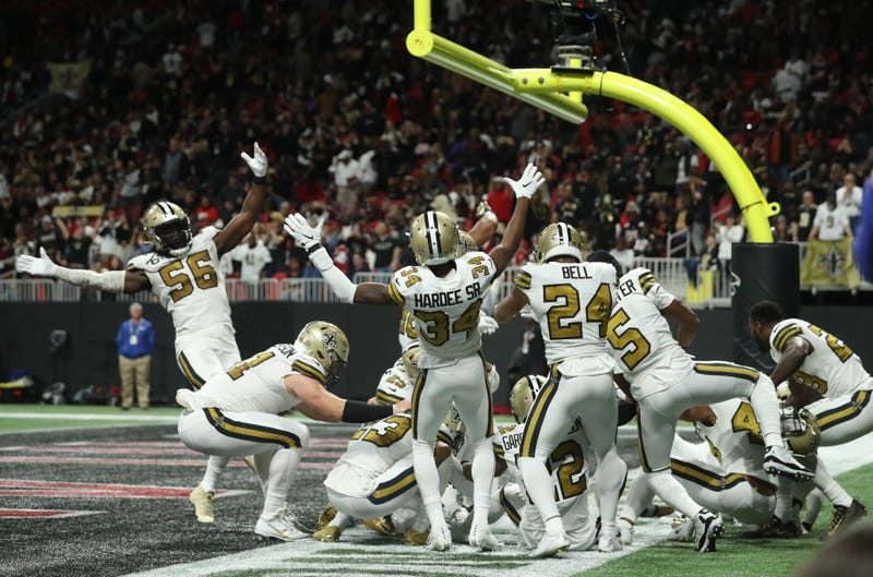 Saints celebrate in endzone