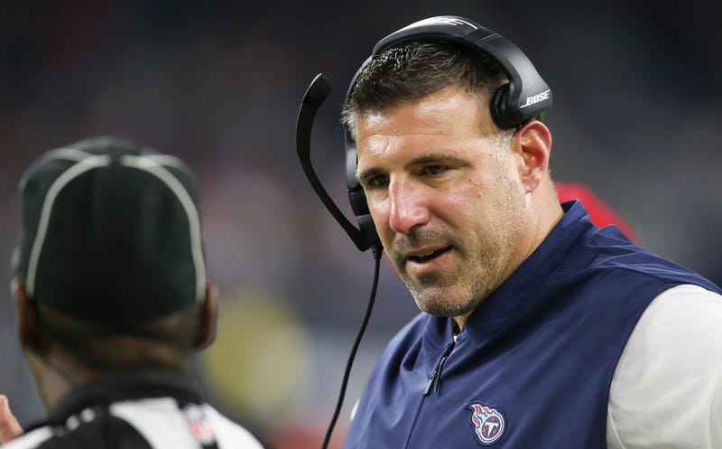 Tennessee Titans head coach Mike Vrabel argues with officials while the Titans play the Houston Texans in the fourth quarter at NRG Stadium.