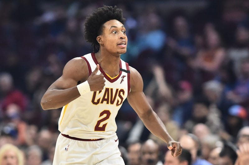 Feb 3, 2020; Cleveland, Ohio, USA; Cleveland Cavaliers guard Collin Sexton (2) celebrates after scoring against the New York Knicks during the first half at Rocket Mortgage FieldHouse. Mandatory Credit: Ken Blaze-USA TODAY Sports