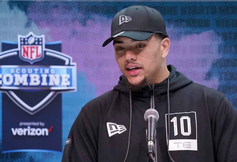 LSU Tigers tight end Thaddeus Moss speaks during the NFL Scouting Combine at the Indiana Convention Center.