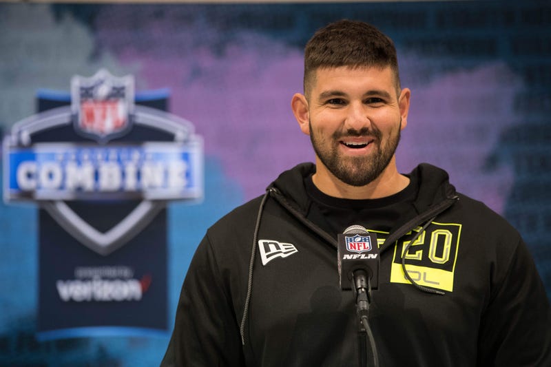 Temple offensive lineman Matt Hennessy speaks to the media during the 2020 NFL Combine in the Indianapolis Convention Center.