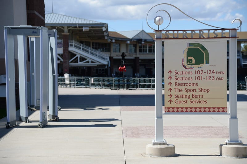 Mar 15, 2020; Surprise, Arizona, USA; A view at Surprise Stadium following the cancellation of spring training games due to concerns over the COVID-19 coronavirus. Mandatory Credit: Joe Camporeale-USA TODAY Sports