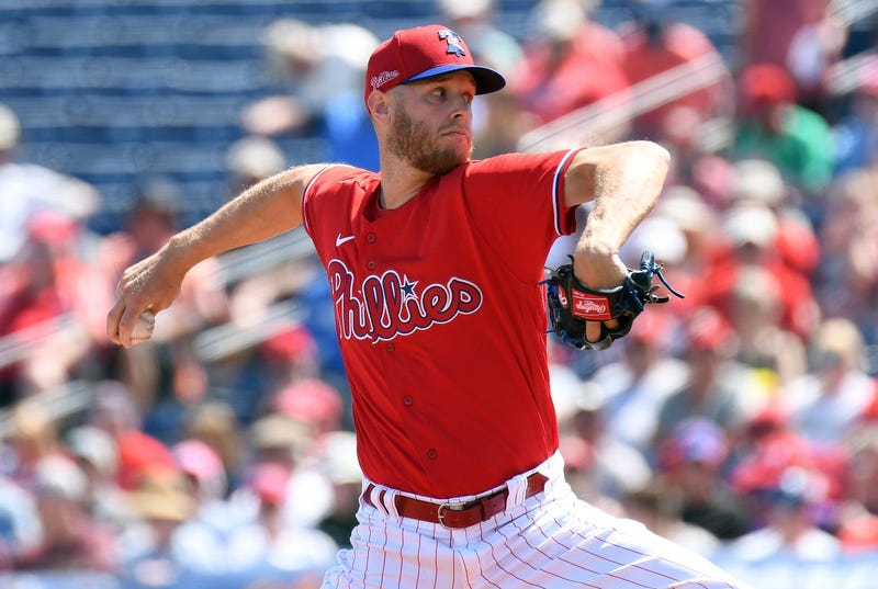 Philadelphia Phillies starting pitcher Zack Wheeler (45) throws a pitch in the first inning against the Minnesota Twins at Spectrum Field.