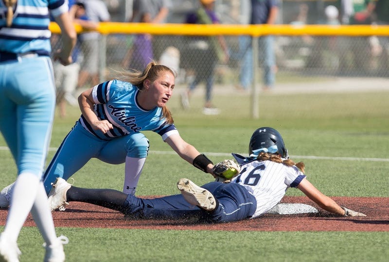 Airline's Caroline Easom tags a runner in a game last season. The senior was recently named to the LHSAA Composite All-Academic Team.