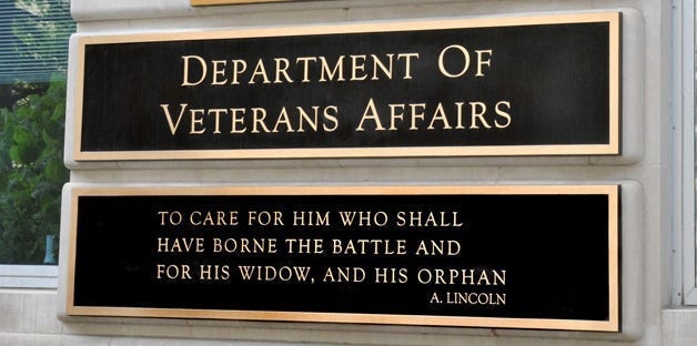 Department of Veterans Affairs sign displaying the department mission statement.
