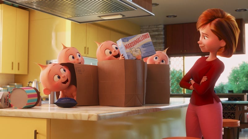 Jack-Jack tricking his mom, Mr. Incredible