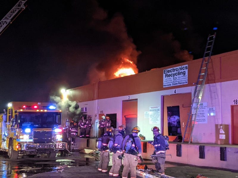 Scene of warehouse fire behind the Strat on 12-30-20
