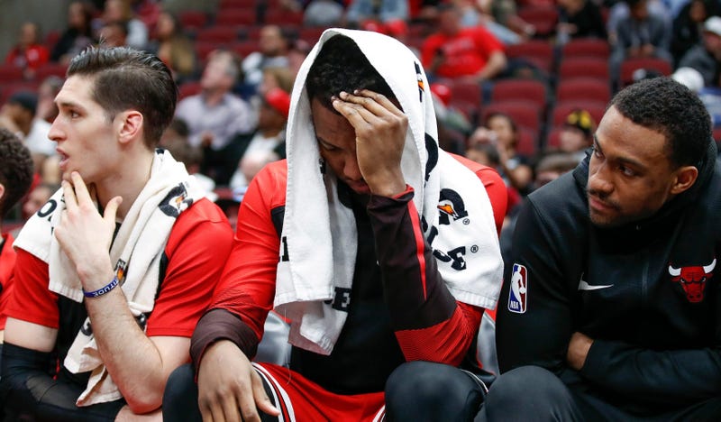 Bulls forward Wendell Carter Jr., center, reacts on the bench.