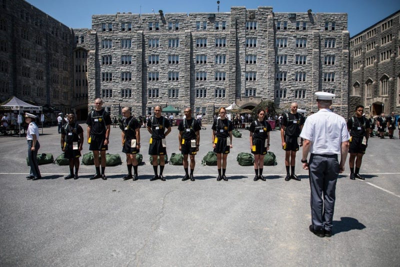 Newly arrived West Point cadets are taught to salute and march