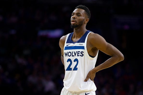 Andrew Wiggins reacts after a play with the Timberwolves