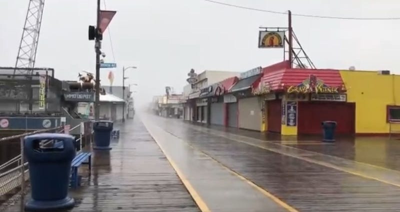 The Wildwood board walk is receiving rains on the outer edge of Hurricane Dorian.