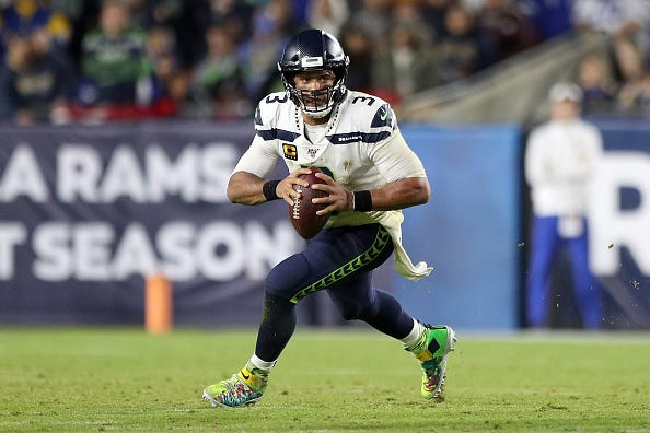 Russell Wilson looks to make a play for the Seahawks.