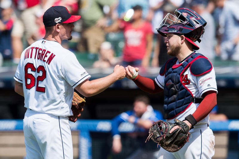 Indians reliever Nick Wittgren and catcher Roberto Perez