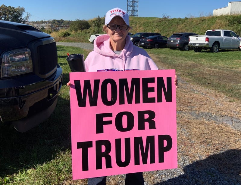 Rose Glaser holds a "Women for Trump" sign. She went to the "Keep America Great" rally in Reading, Pa.