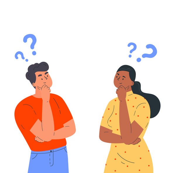 Animated image of man & woman having a question