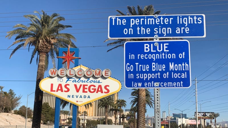 Welcome Sign goes "true blue" for law enforcement on 1-14-21