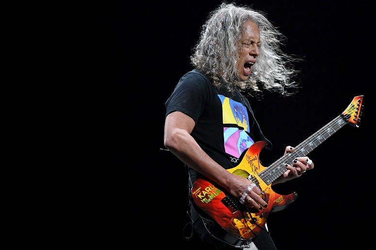 Guitarist Kirk Hammett of Metallica performs during a stop of the band's WorldWired Tour Guitarist Kirk Hammett of Metallica performs during a stop of the band's WorldWired Tour