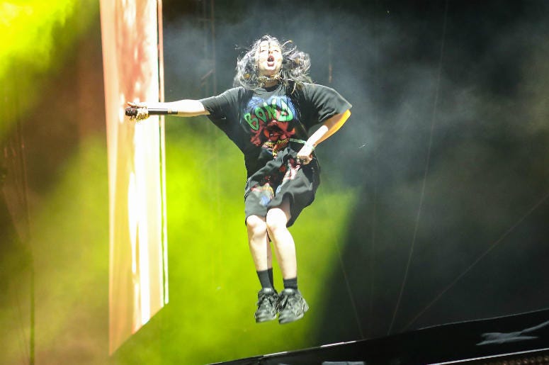 Billie Eilish performs at the Coachella Valley Music and Arts Festival in Indio, April 20, 2019 Billie Eilish performs at the Coachella Valley Music and Arts Festival in Indio, April 20, 2019
