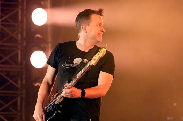Mark Hoppus of blink-182 performs onstage at KROQ Weenie Roast 2018 at StubHub Center on May 12, 2018 in Carson, California. Mark Hoppus of blink-182 performs onstage at KROQ Weenie Roast 2018 at StubHub Center on May 12, 2018 in Carson, California.