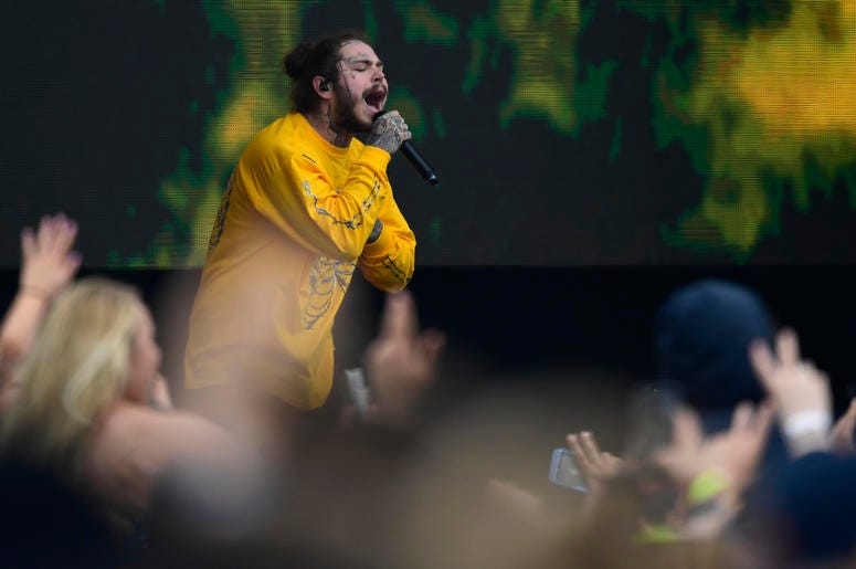 American rapper Post Malone performs in the infield prior to the running of the 143rd Preakness Steaks at Pimlico Race Course American rapper Post Malone performs in the infield prior to the running of the 143rd Preakness Steaks at Pimlico Race Course