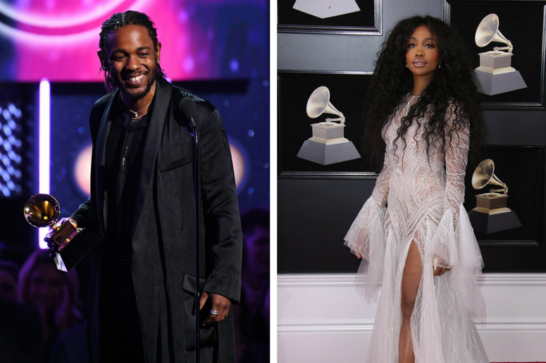Kendrick Lamar accepts Best Rap Album during the 60th Annual Grammy Awards / SZA arrives at the 60th Annual Grammy Awards at Madison Square Garden. Kendrick Lamar accepts Best Rap Album during the 60th Annual Grammy Awards / SZA arrives at the 60th Annual Grammy Awards at Madison Square Garden.