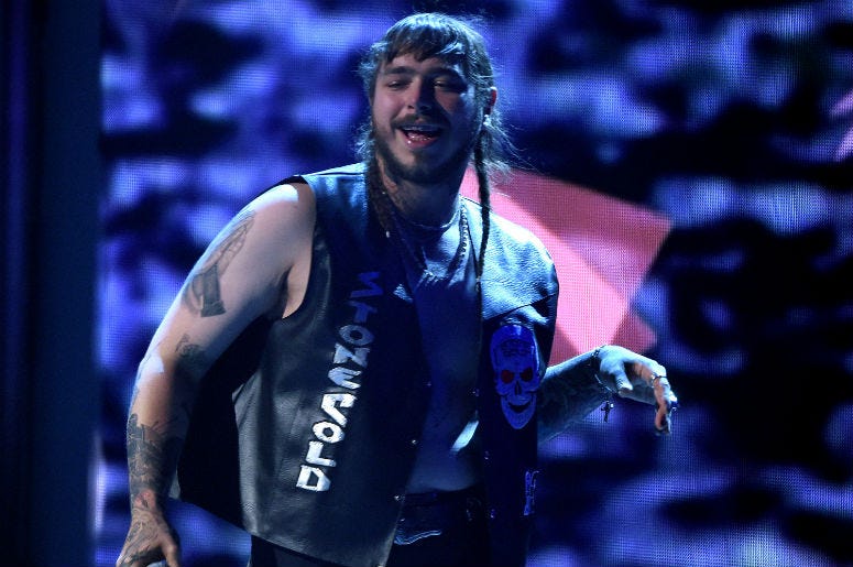 Post Malone performs onstage at the 2017 BET Awards at the Microsoft Theater on June 25, 2017 in Los Angeles, California Post Malone performs onstage at the 2017 BET Awards at the Microsoft Theater on June 25, 2017 in Los Angeles, California