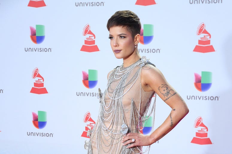 Halsey attends the 19th annual Latin GRAMMY Awards at MGM Grand Garden Arena Halsey attends the 19th annual Latin GRAMMY Awards at MGM Grand Garden Arena