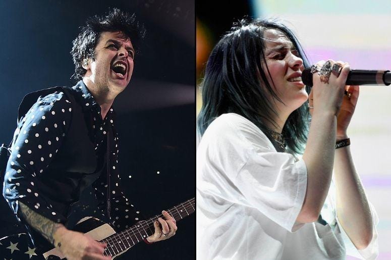 Billie Joe Armstrong of Green Day and Billie Eilish Billie Joe Armstrong of Green Day and Billie Eilish