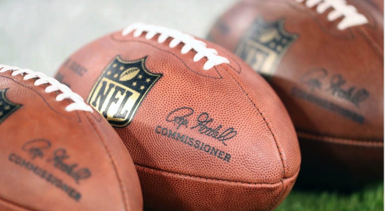Official footballs bearing the signature of commissioner Roger Goodell await use prior to the game between the Houston Texans and Baltimore Ravens at M&T Bank Stadium. NFL: Houston Texans at Baltimore Ravens