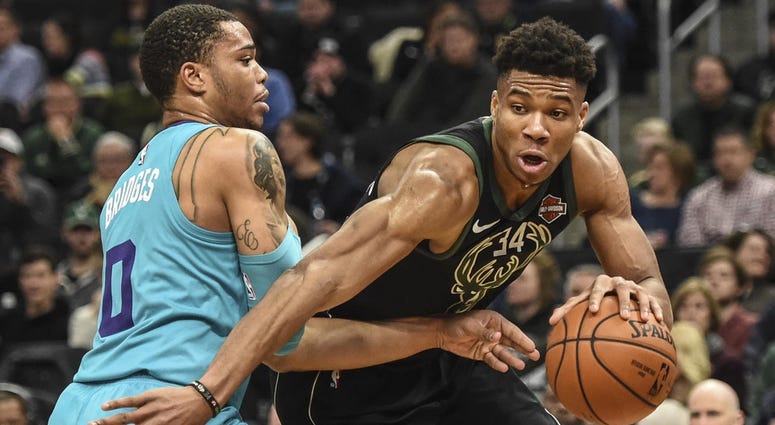 Milwaukee Bucks' Giannis Antetokounmpo Drives To Basket