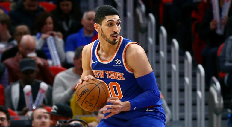 New York Knicks center Enes Kanter (00) against the Detroit Pistons at Little Caesars Arena. NBA: New York Knicks at Detroit Pistons