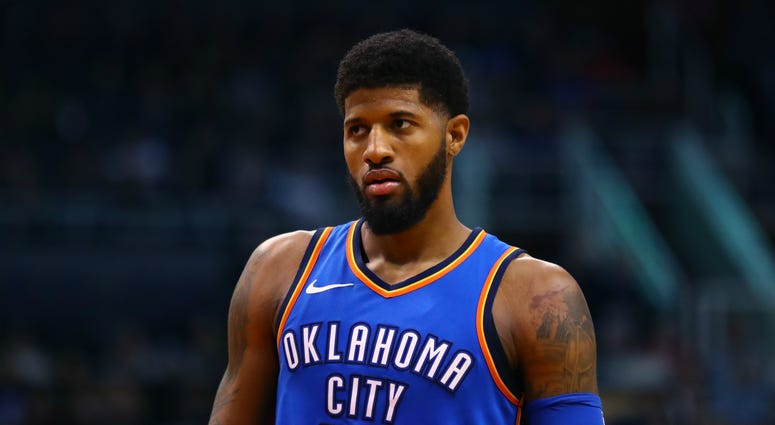 Oklahoma City Thunder forward Paul George (13) against the Phoenix Suns at Talking Stick Resort Arena.