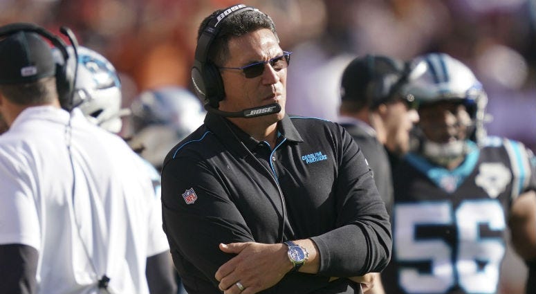 October 27, 2019; Santa Clara, CA, USA; Carolina Panthers head coach Ron Rivera during the third quarter against the San Francisco 49ers at Levi's Stadium. October 27, 2019; Santa Clara, CA, USA; Carolina Panthers head coach Ron Rivera during the third quarter against the San Francisco 49ers at Levi's Stadium.