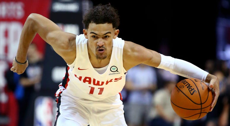 Atlanta Hawks guard Trae Young (11) against the New York Knicks during an NBA Summer League game at the Thomas & Mack Center. NBA: Summer League-New York Knicks at Atlanta Hawks