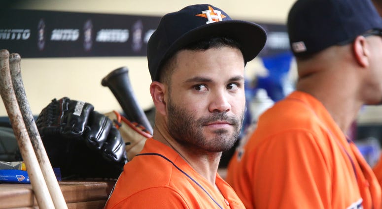 Houston Astros second baseman Jose Altuve (27) looks on from the dugout before a game against the Chicago White Sox at Minute Maid Park. MLB: Chicago White Sox at Houston Astros